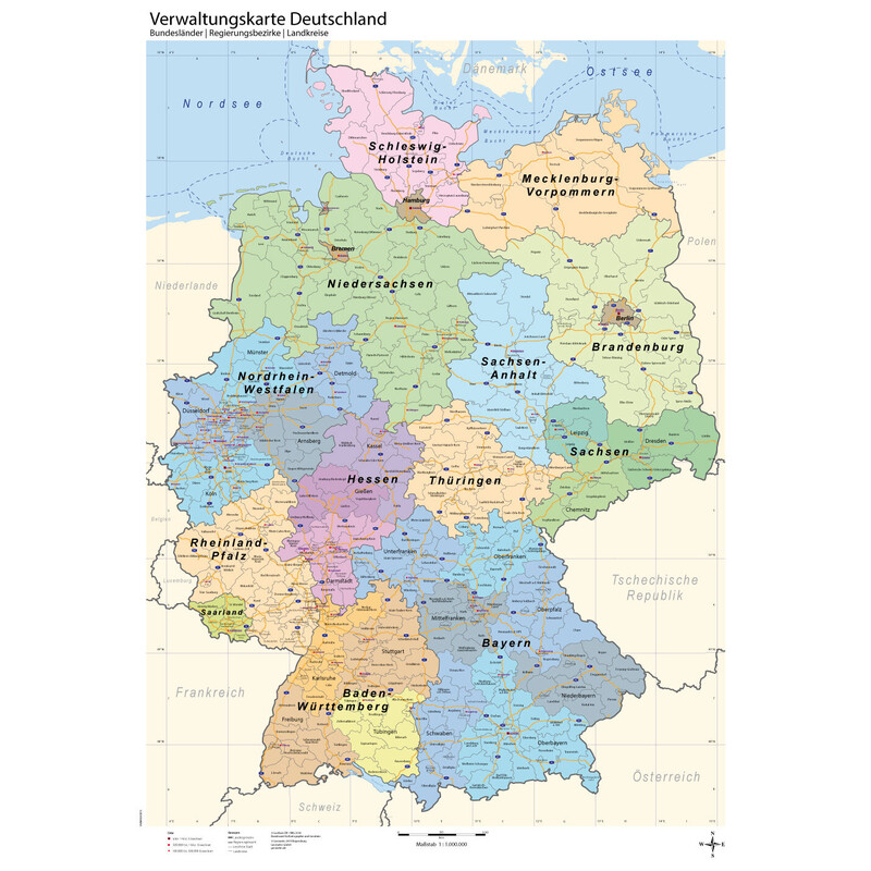GeoMetro Kaart Deutschland politsch (70 x 100 cm)