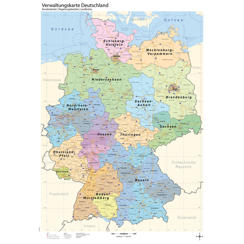 GeoMetro Kaart Deutschland politsch (70 x 100 cm)