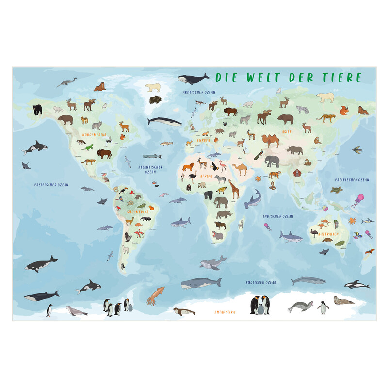 GeoMetro Kinderkaart De wereld van dieren (84 x 60 cm)