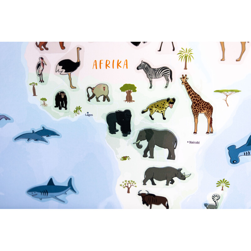 GeoMetro Kinderkaart De wereld van dieren (84 x 60 cm)