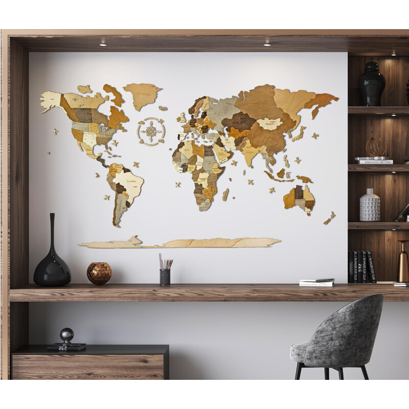 Abraham Wood Decor Wereldkaart Puzzel van hout (200 x 110 cm)