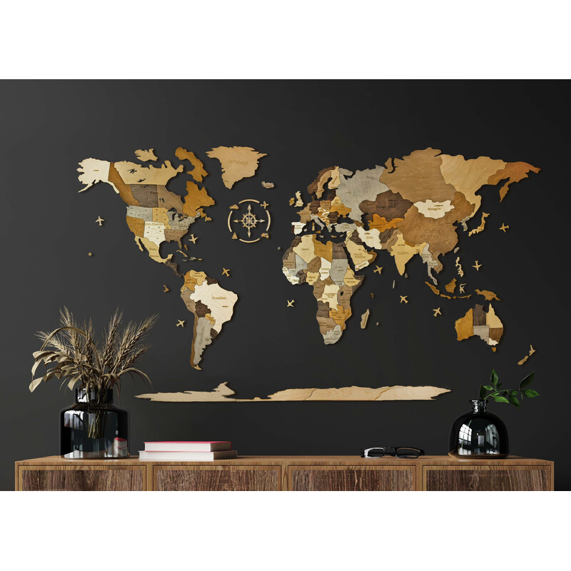 Abraham Wood Decor Wereldkaart Puzzel van hout (200 x 110 cm)