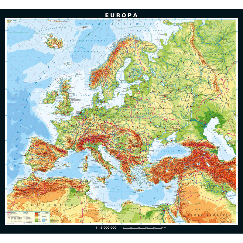 PONS continentkaart Europa fysiek (208 x 189 cm)