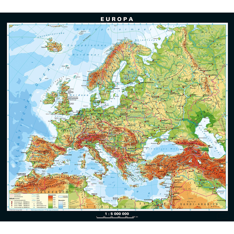 PONS continentkaart Europa fysiek en politiek (130 x 115 cm)