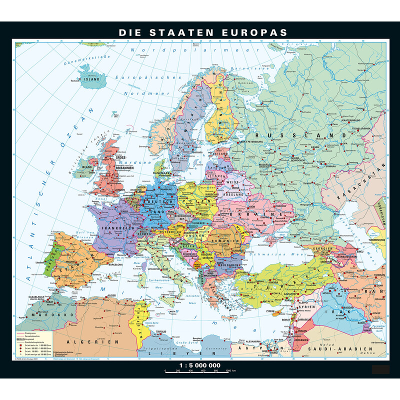 PONS continentkaart Europa fysiek en politiek (130 x 115 cm)