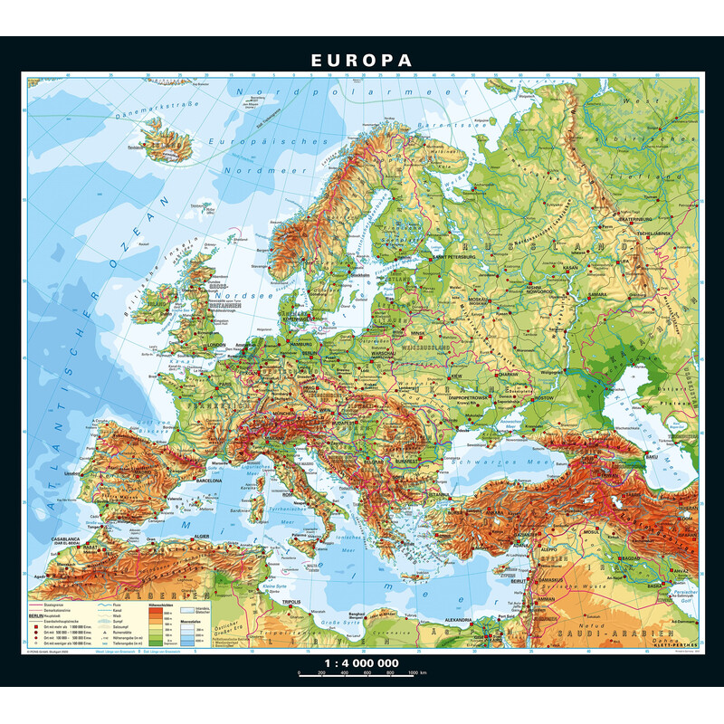 PONS continentkaart Europa fysiek en politiek (158 x 142 cm)
