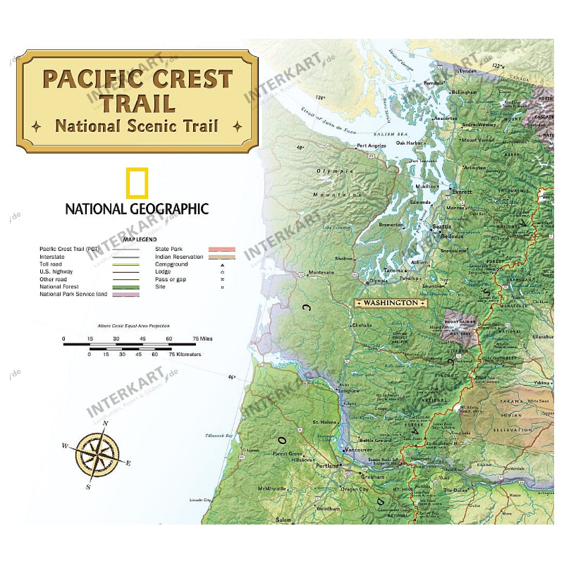 National Geographic Regionale kaart Pacific Crest Trail (46 x 122 cm)