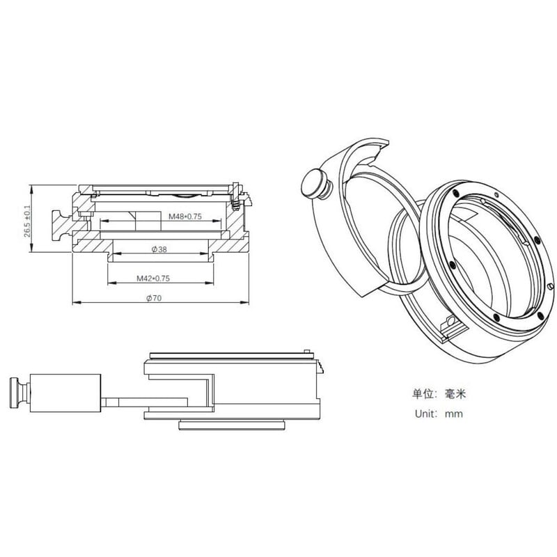 ZWO DSLR-Lens adapters Canon EOS / T2 met filterhouder 2"