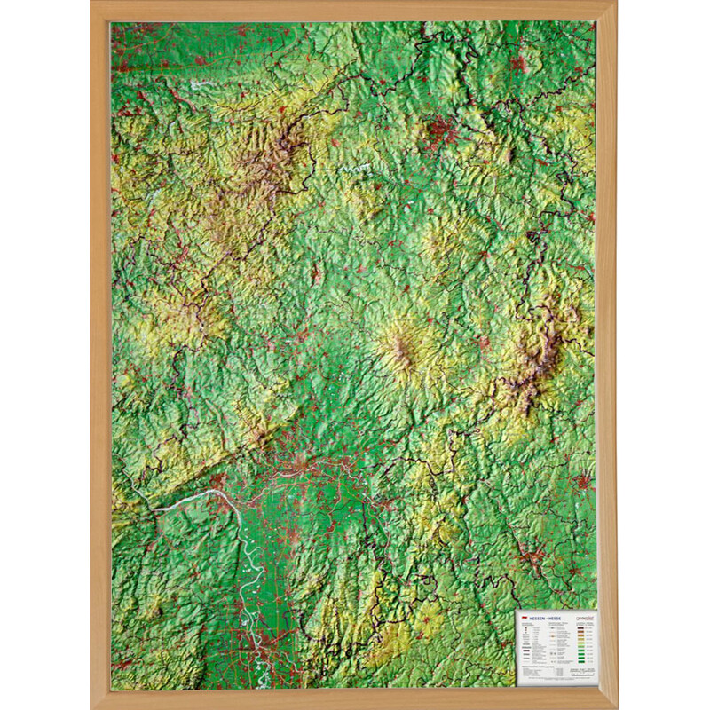 Georelief Hessen 3D reliëfkaart, groot (Duits)