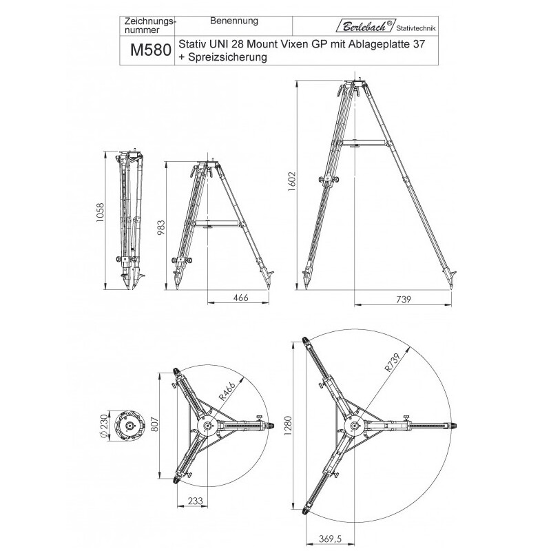 Berlebach Statief Uni 28 met 3/8" vlakke steunplaat