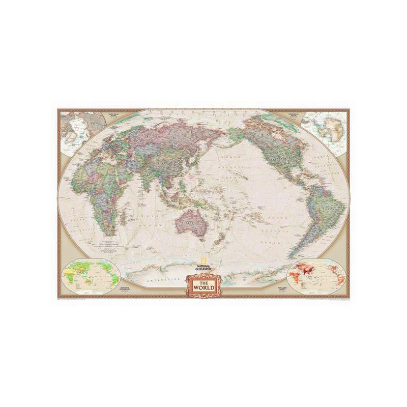 National Geographic Antieke wereldkaart met als centrum de Stille Oceaan (Engels)