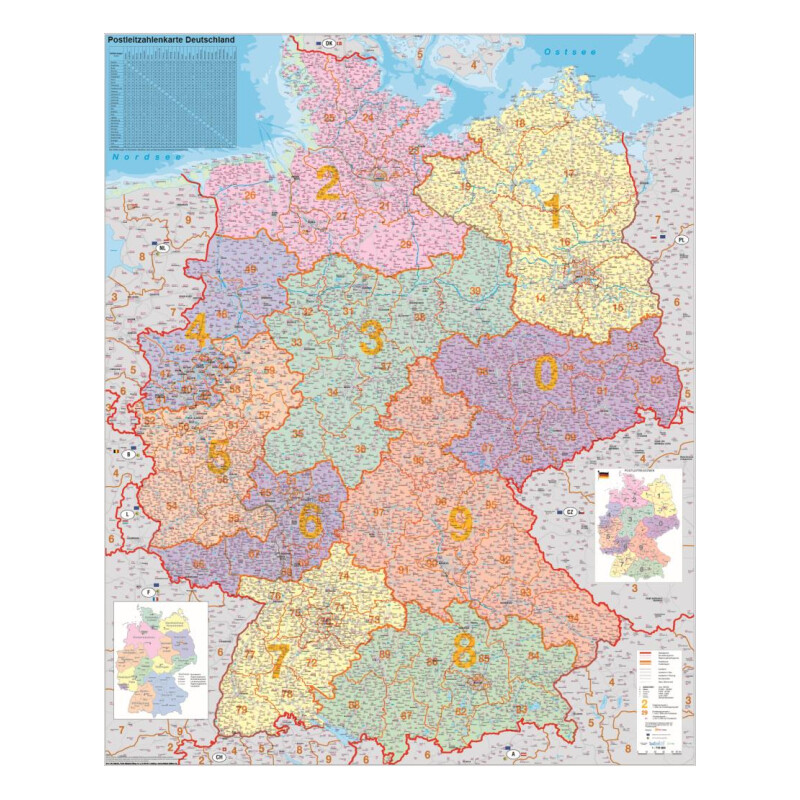 Stiefel Duitsland (Engels) postcode kaart politiek (100 cm x 140 cm)