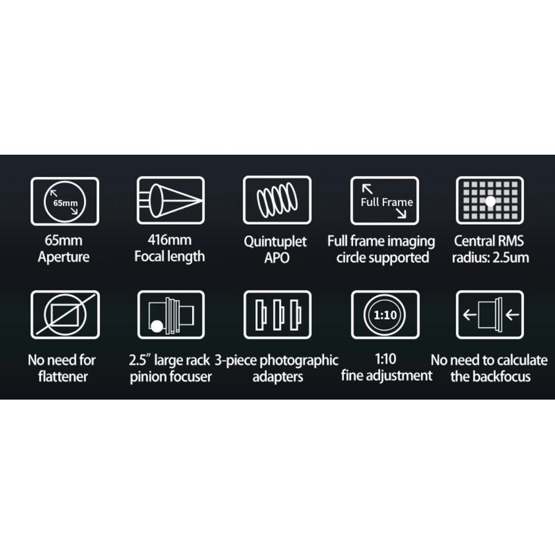 ZWO Apochromatische refractor AP 65/416 FF65