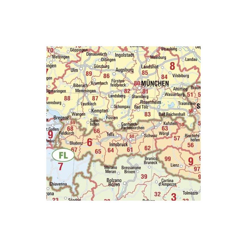Bacher Verlag continentkaart Postcodekaart Europa, groot (Duits)