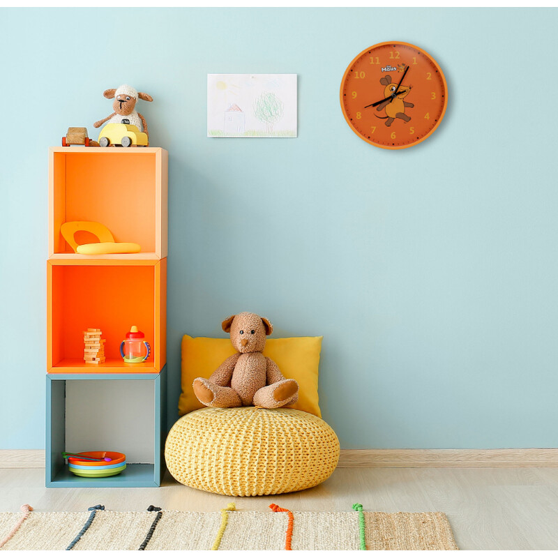 DieMaus Uur Kinderwandklok oranje