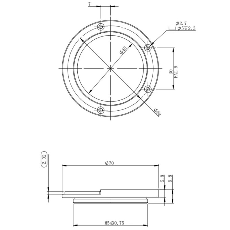 ZWO M54 adapter voor filterlade