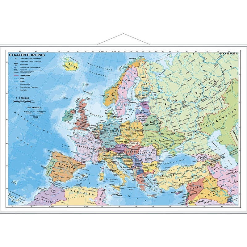 Stiefel continentkaart Europa, politiek (Engels)