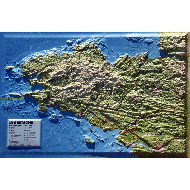 3Dmap Regionale kaart Carte en relief de la Bretagne (61 cm x 41 cm)