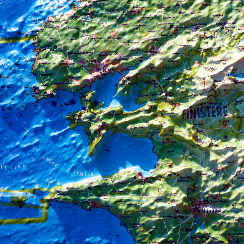 3Dmap Regionale kaart Carte en relief de la Bretagne (61 cm x 41 cm)