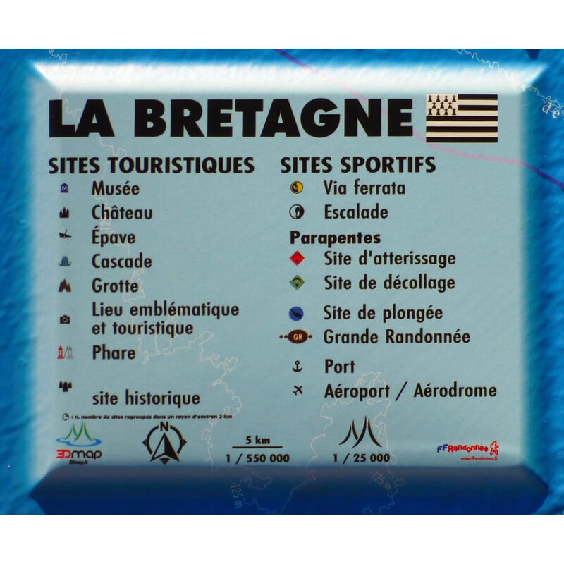 3Dmap Regionale kaart Carte en relief de la Bretagne (61 cm x 41 cm)