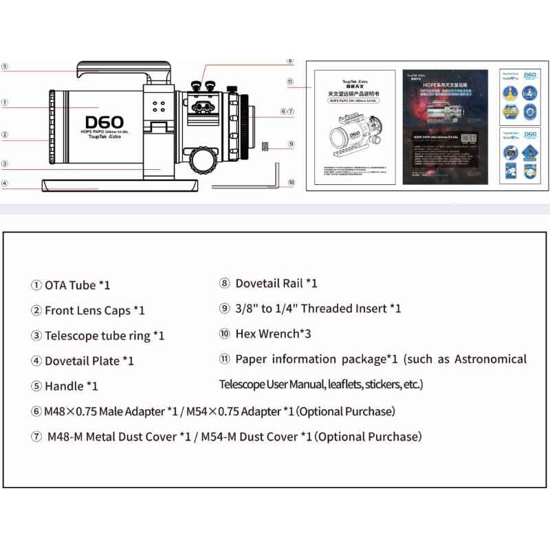ToupTek Apochromatische refractor HOPE D60 60/280 kantelmechanisme