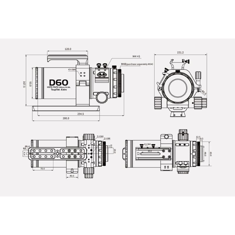 ToupTek Apochromatische refractor HOPE D60 60/280 kantelmechanisme