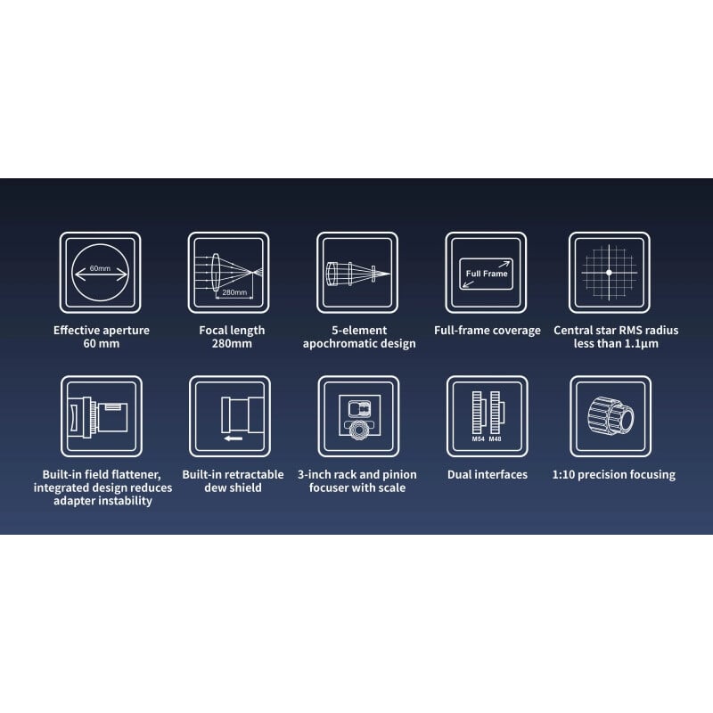 ToupTek Apochromatische refractor HOPE D60 60/280 Tilter