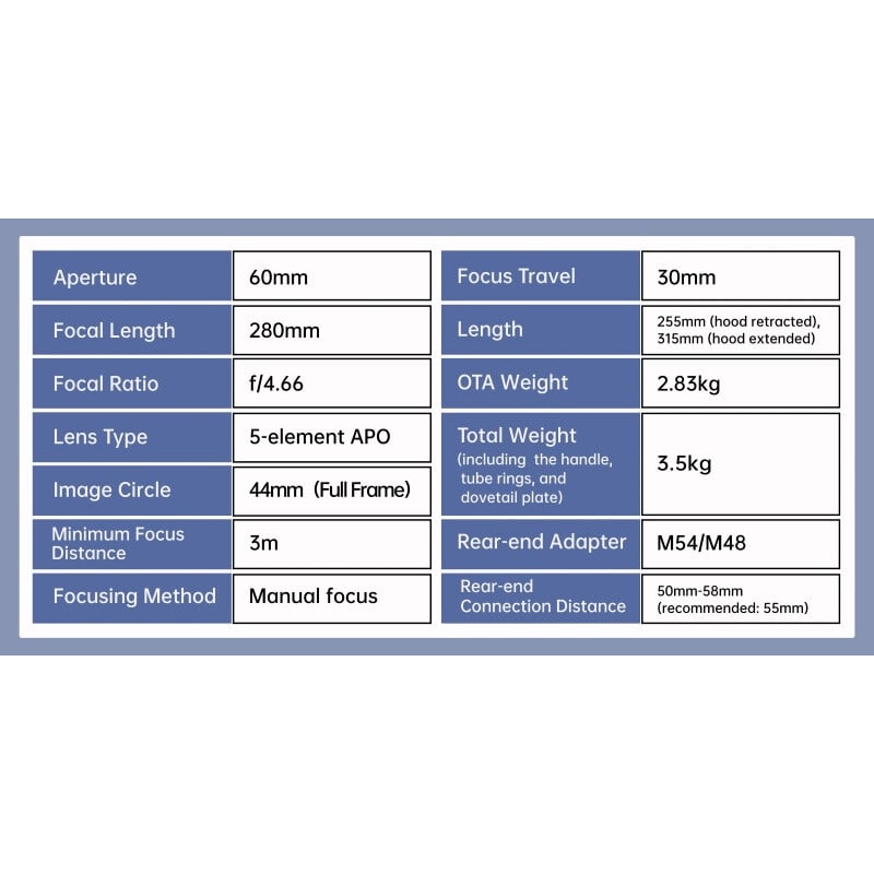 ToupTek Apochromatische refractor HOPE D60 60/280 kantelmechanisme