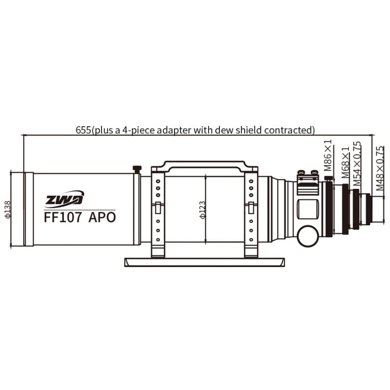 ZWO Apochromatische refractor AP 107/749 FF107