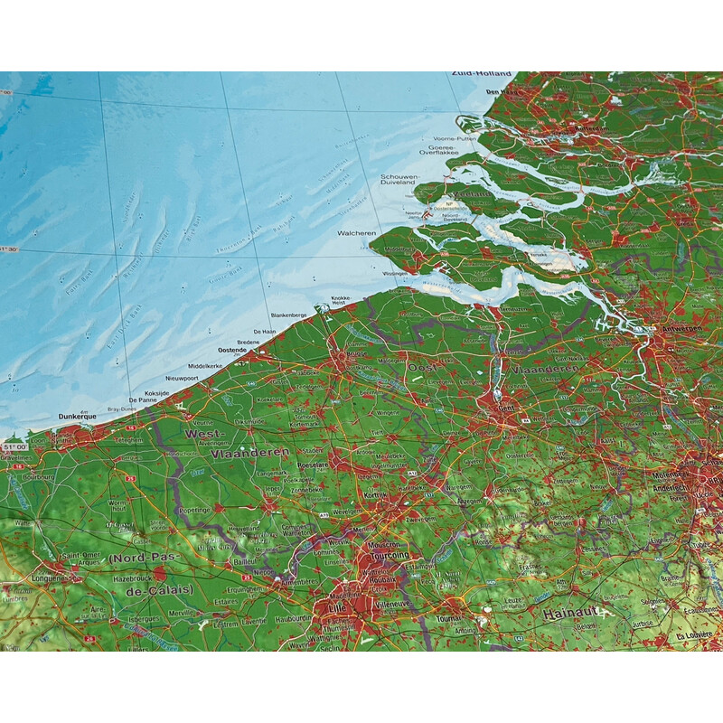 Georelief Regionale kaart Benelux (57 x 77 cm)