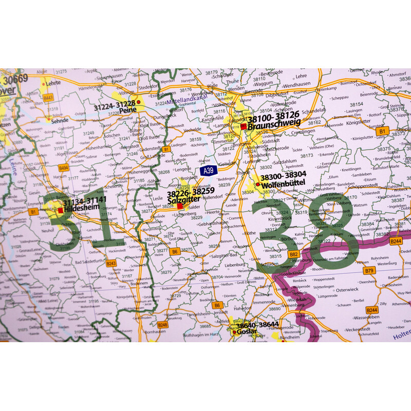GeoMetro Regionale kaart Postcodes Nedersaksen (100 x 123 cm)