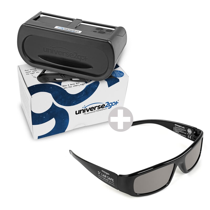 Omegon Thuis-planetarium Universe2Go+ + zonsverduisteringsbril Solar Safe Deluxe